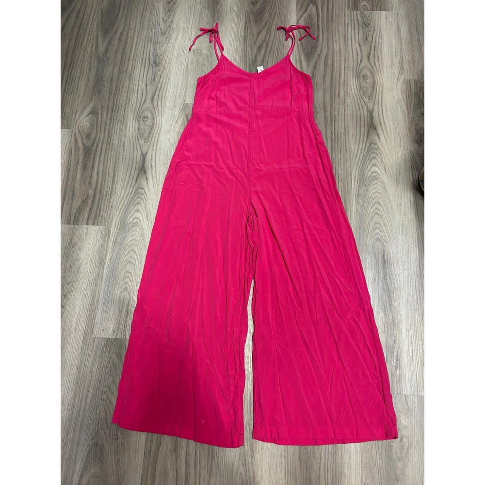 Old Navy Womens Sleeveless Wide Leg Jumpsuit Rayon Small Pink Hot Pink Tie Strap